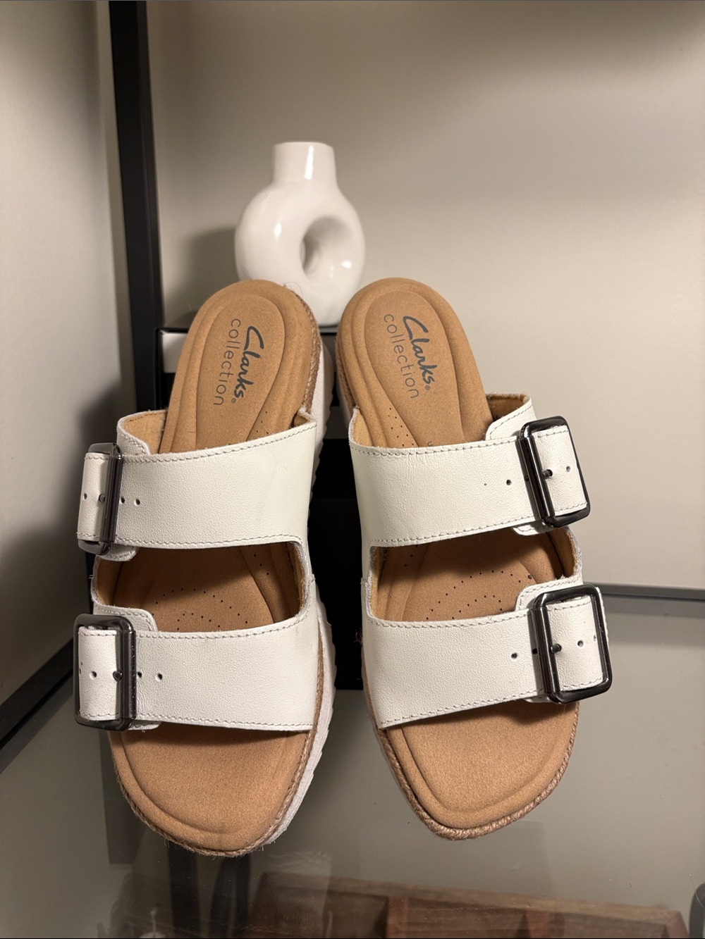 Like New! Clarks Lana platform slides, size 5 with leather adjustable straps